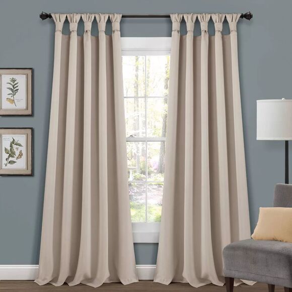 52x95 Ivory Knotted Tab Top Curtain Panels Insulated New French Country Chic - Picture 1 of 8